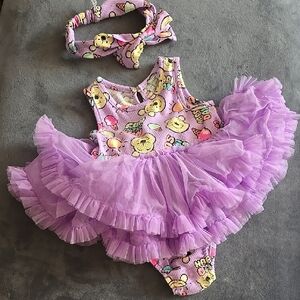 Disney Winnie The Pooh Purple Ruffled Kids Dress with Headband
